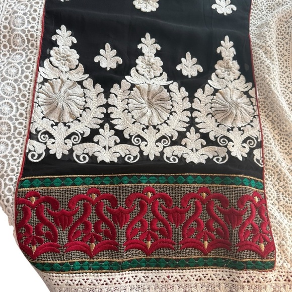 Asopalav Indian Salwar Kameez Black Red White XL Embroidered Lace Sheer Sleeves - Picture 10 of 15